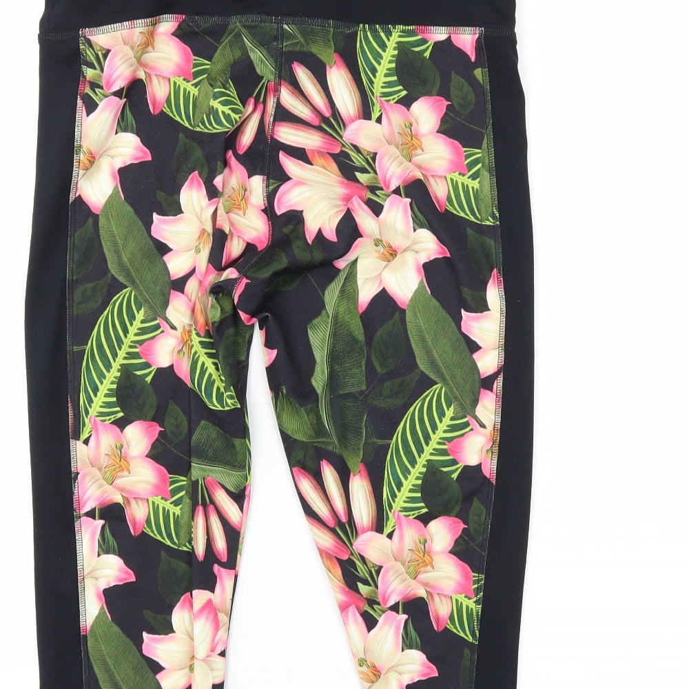 F&F Womens Black Floral  Pedal Pusher Leggings Size M L16 in