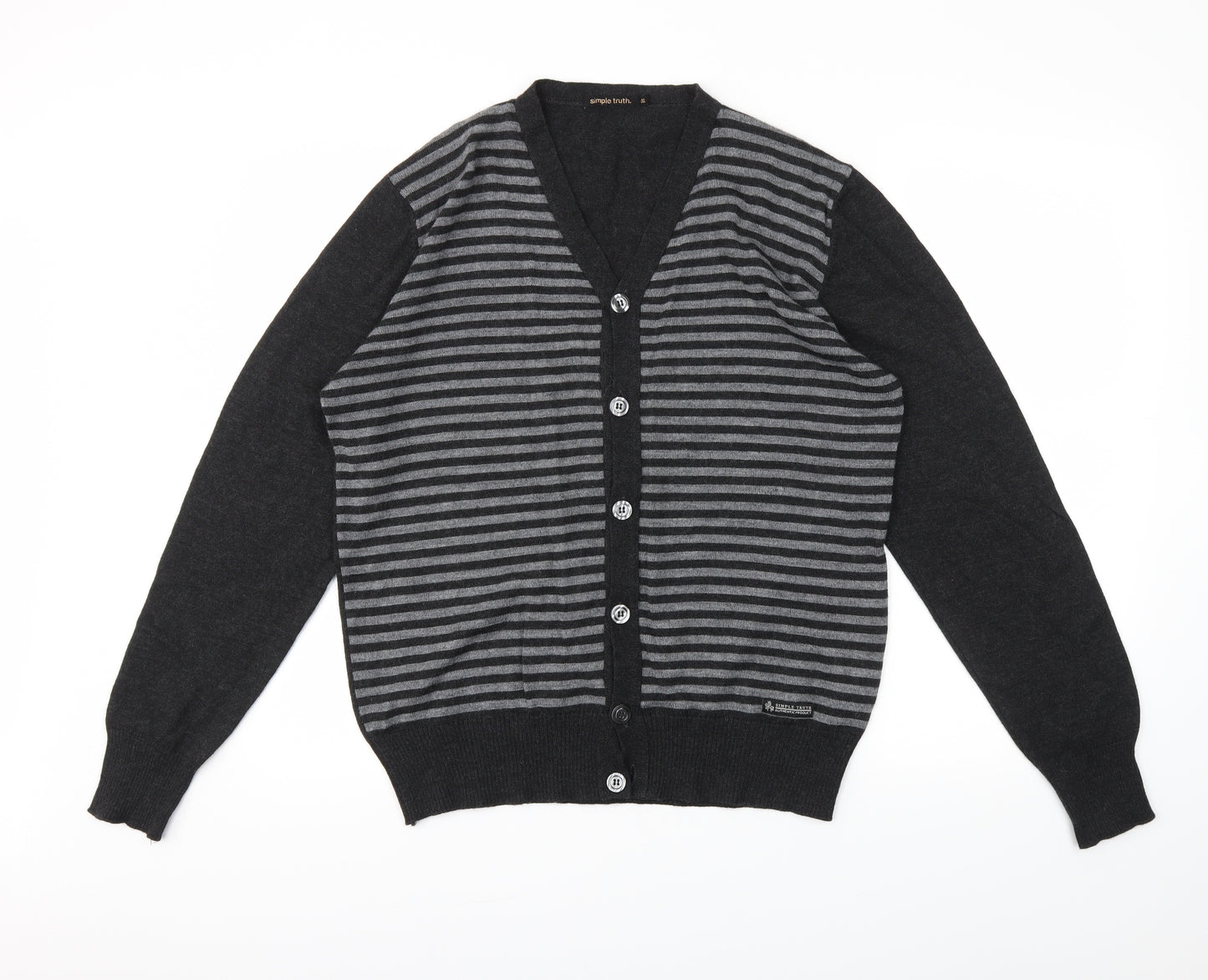 simple truth Womens Black Striped  Cardigan Jumper Size 2XL