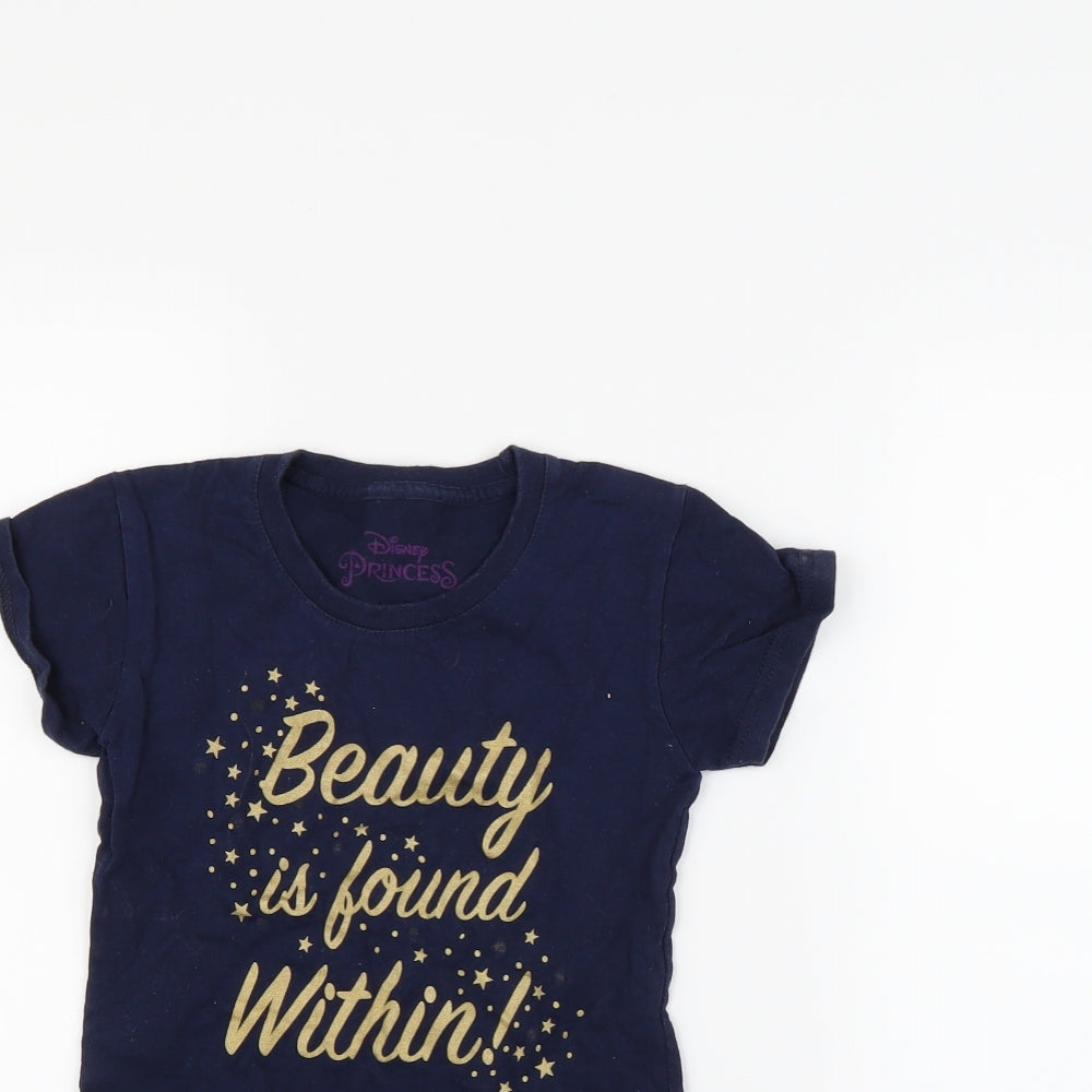Preworn Girls Blue   Basic T-Shirt Size 5-6 Years  - disney princess