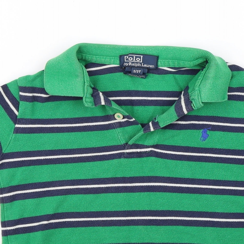 Ralph Lauren Boys Green Striped  Basic Polo Size 3 Years
