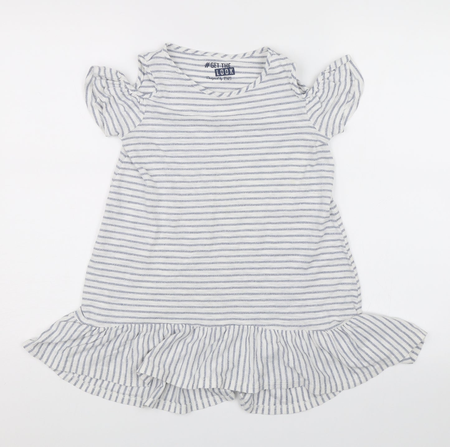 F&F Girls White Striped  Shift  Size 8-9 Years