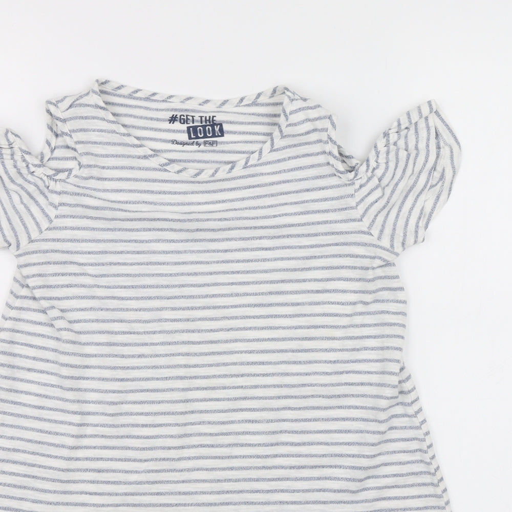 F&F Girls White Striped  Shift  Size 8-9 Years