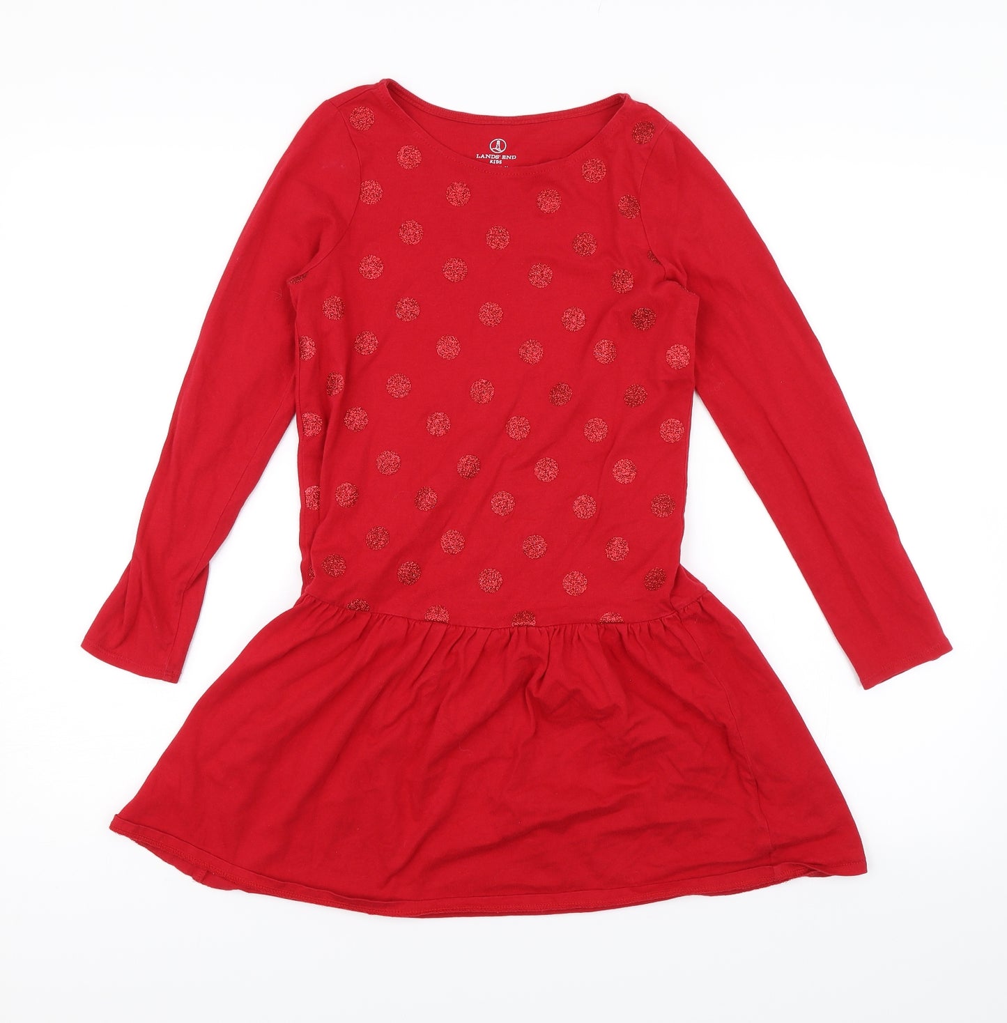 Lands End Girls Red Polka Dot  Shift  Size 8-9 Years