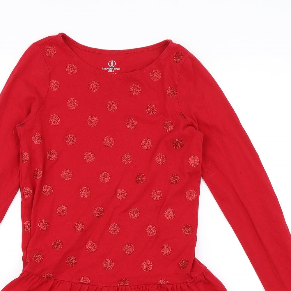 Lands End Girls Red Polka Dot  Shift  Size 8-9 Years