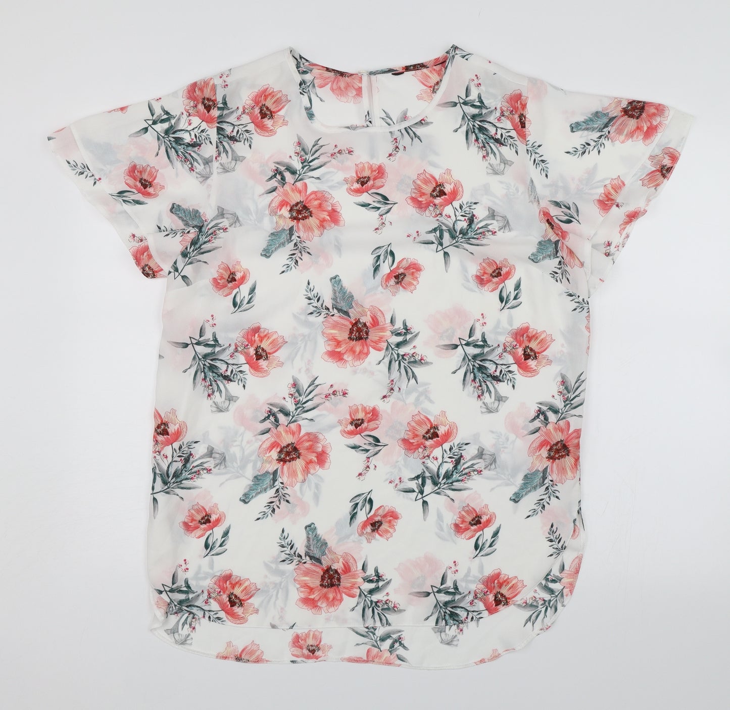 New Look Womens White Floral   Blouse Size 14