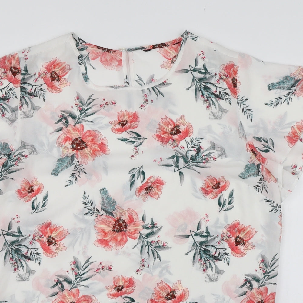 New Look Womens White Floral   Blouse Size 14