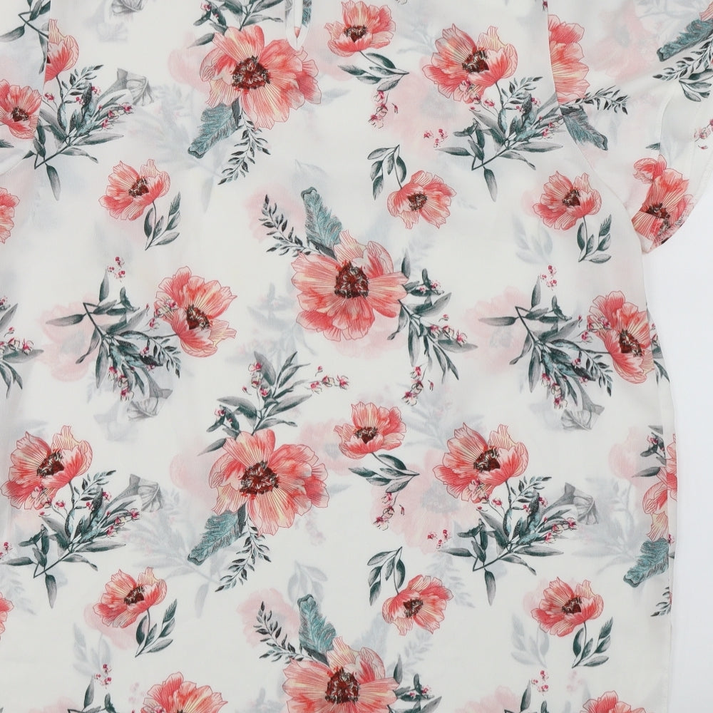 New Look Womens White Floral   Blouse Size 14