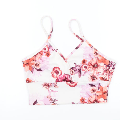 Boohoo Womens White Floral  Cropped Blouse Size 10