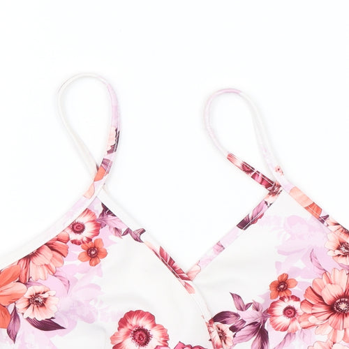 Boohoo Womens White Floral  Cropped Blouse Size 10