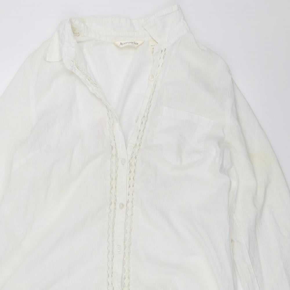 Accessorize Womens White   Basic Button-Up Size M