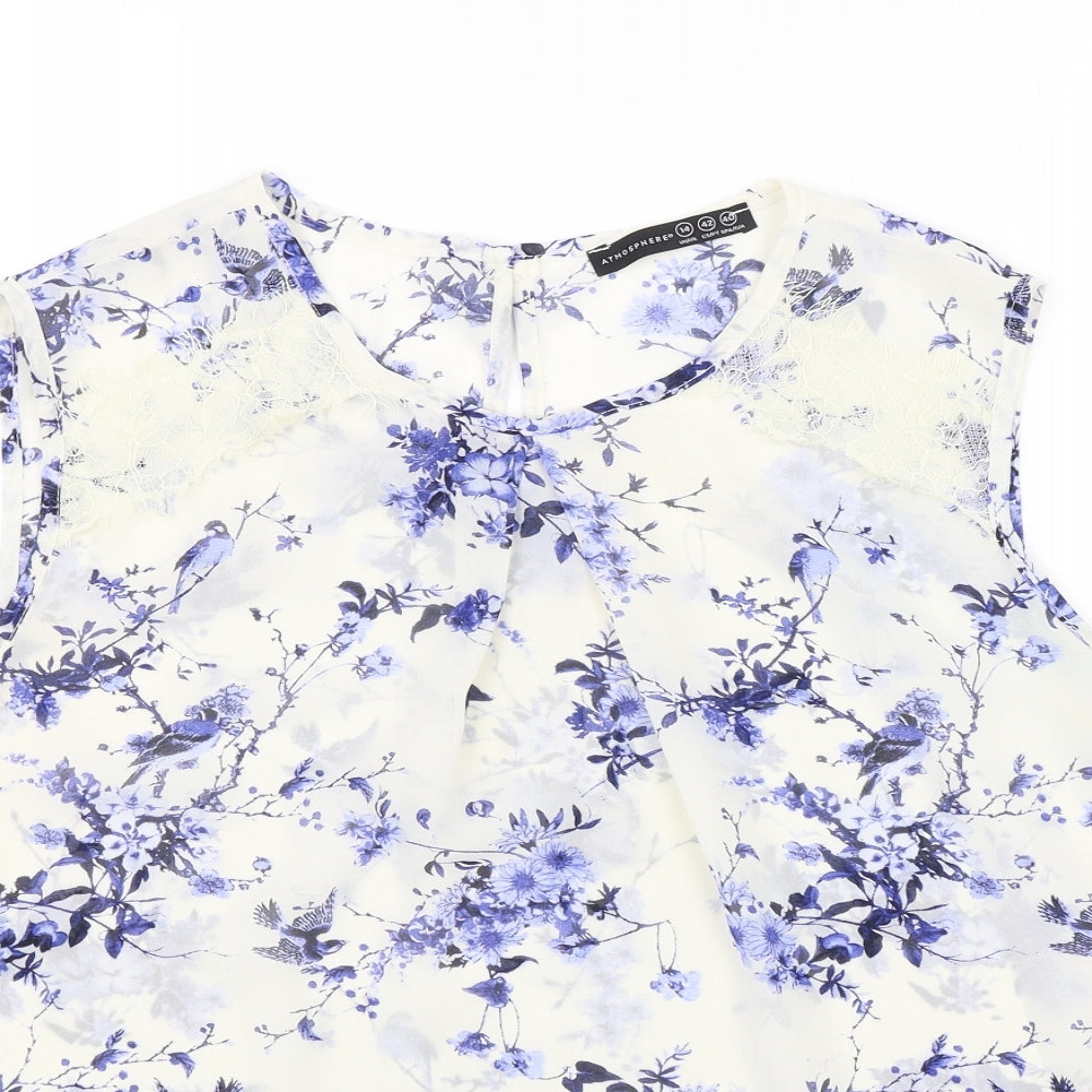 Atmosphere Womens White Floral  Basic Blouse Size 14