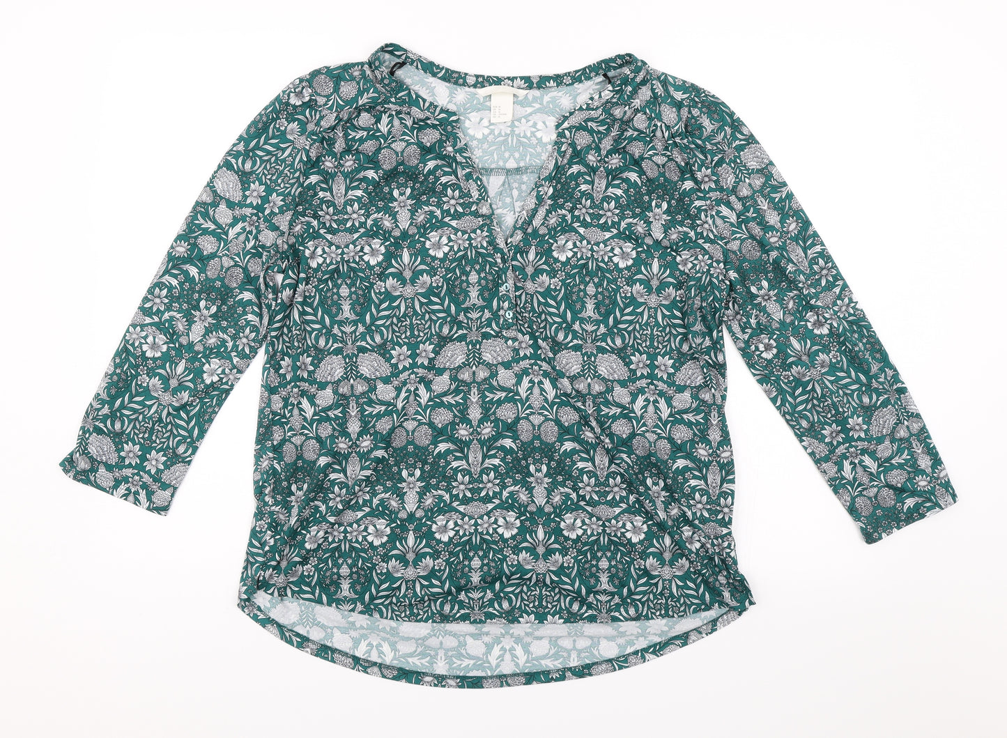 H&M Womens Green Floral  Basic Blouse Size M
