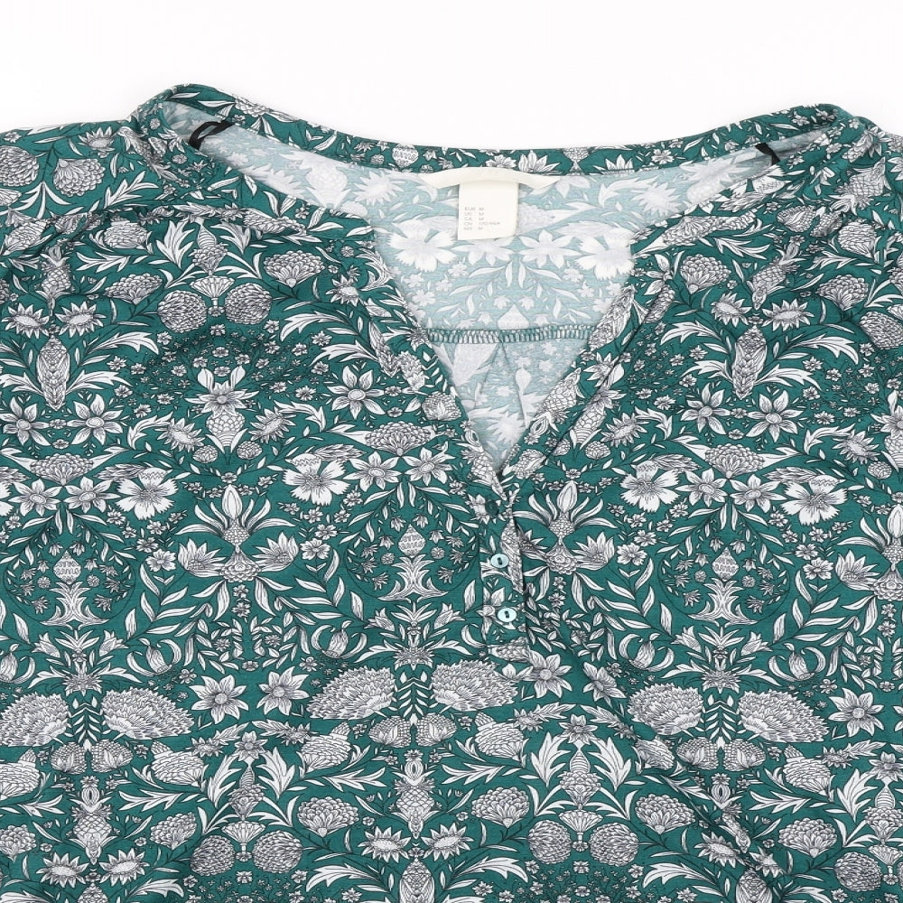 H&M Womens Green Floral  Basic Blouse Size M