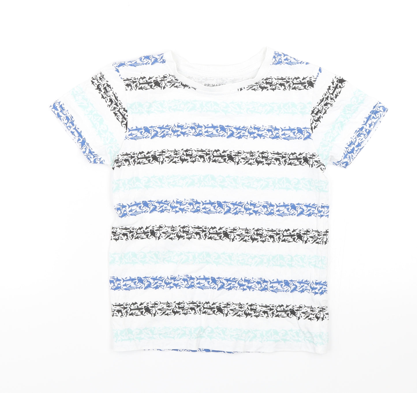 Primark Boys White   Basic T-Shirt Size 6-7 Years  - sharks