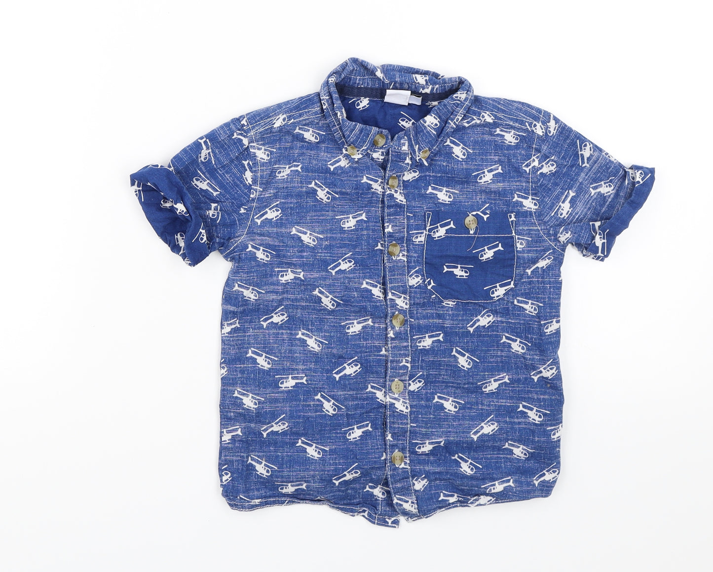 Mini Club Boys Blue   Basic Button-Up Size 3-4 Years  - Helicopters