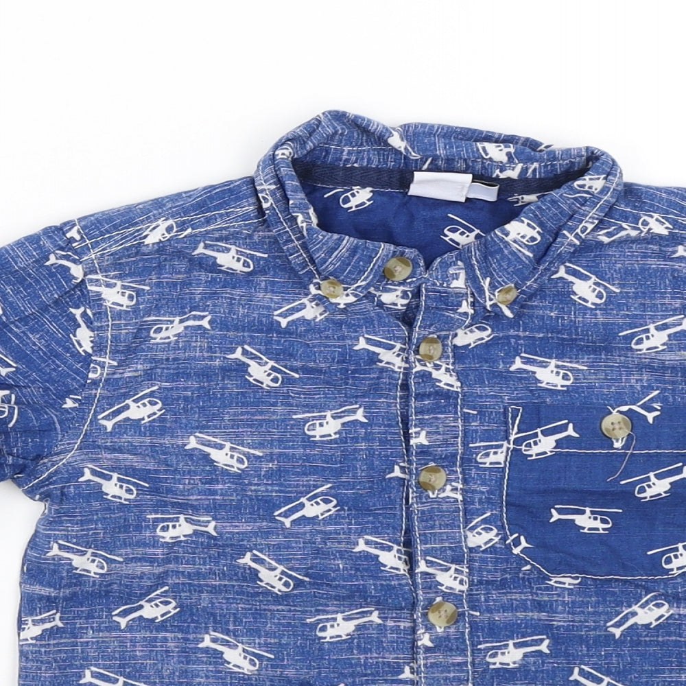 Mini Club Boys Blue   Basic Button-Up Size 3-4 Years  - Helicopters