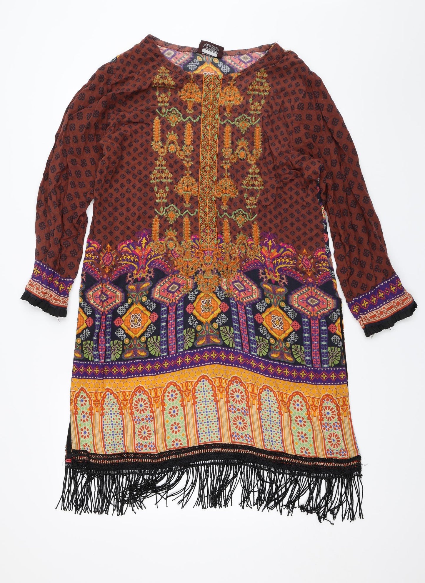 Simrans Womens Brown Geometric  Kaftan  Size L