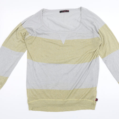 I LOVE MY TEE Womens Silver Striped  Pullover Jumper Size L