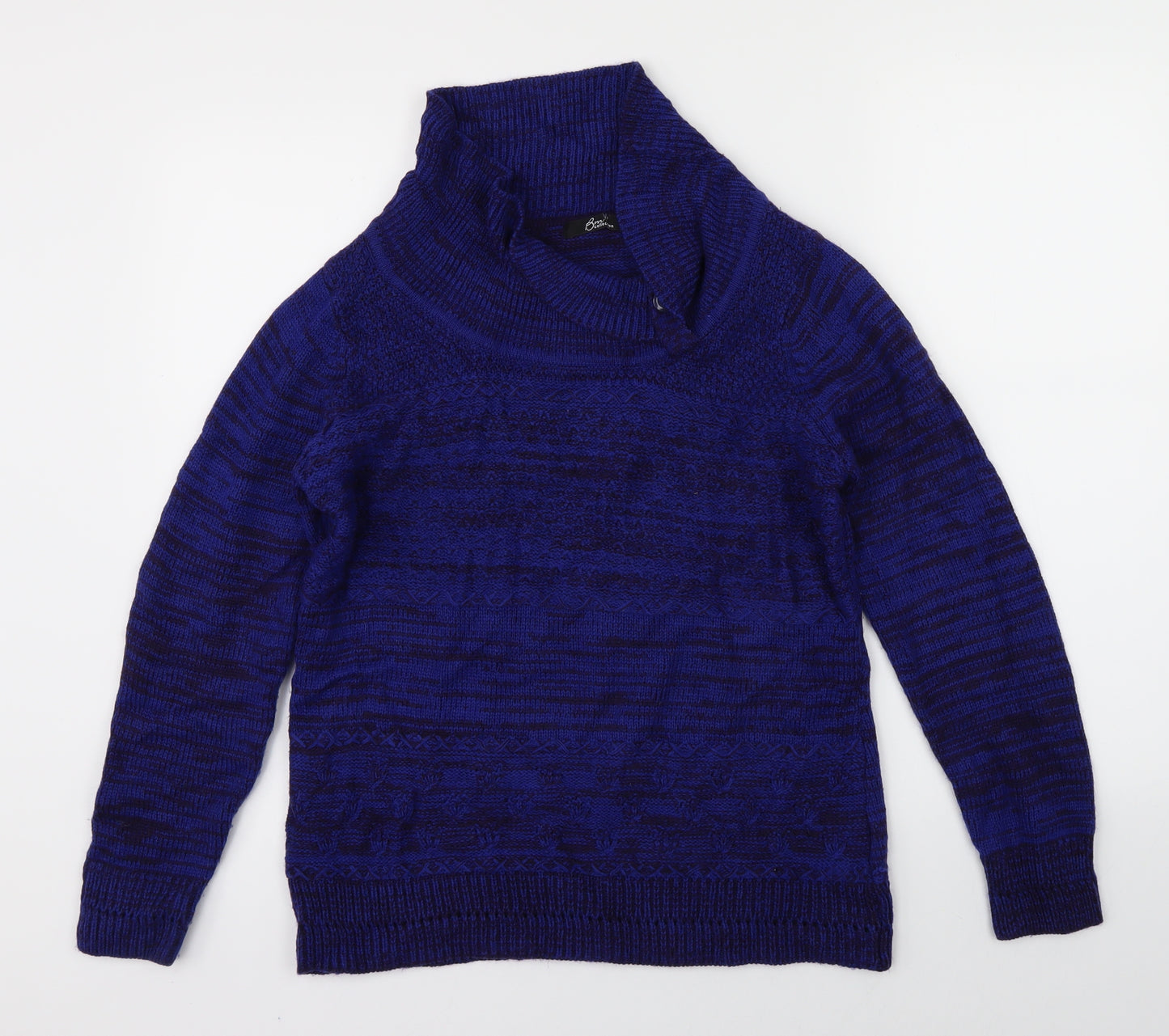 BM Collection Womens Blue Striped Knit Pullover Jumper Size S