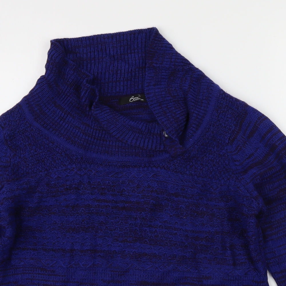 BM Collection Womens Blue Striped Knit Pullover Jumper Size S