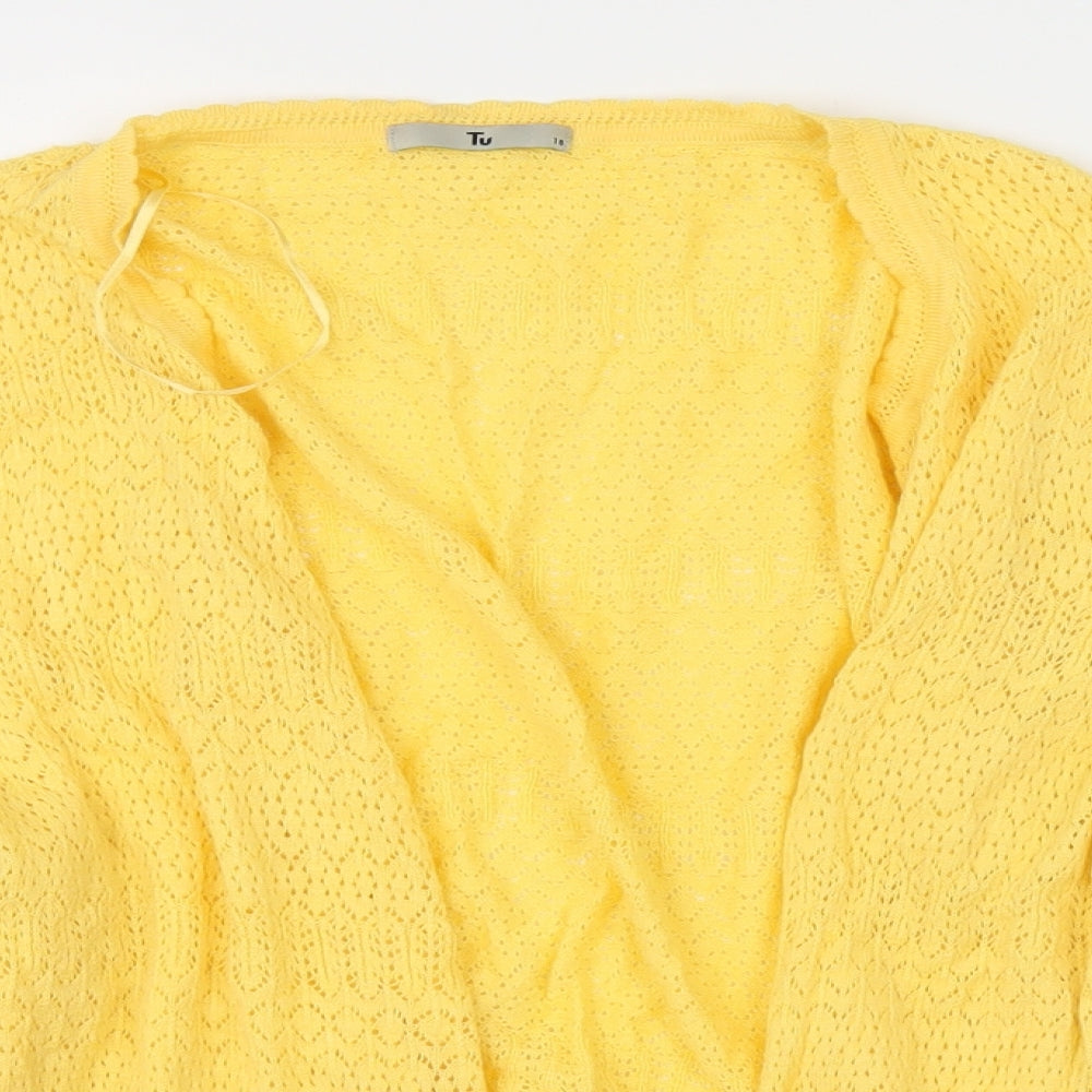 TU Womens Yellow Floral Knit Cardigan Jumper Size 18