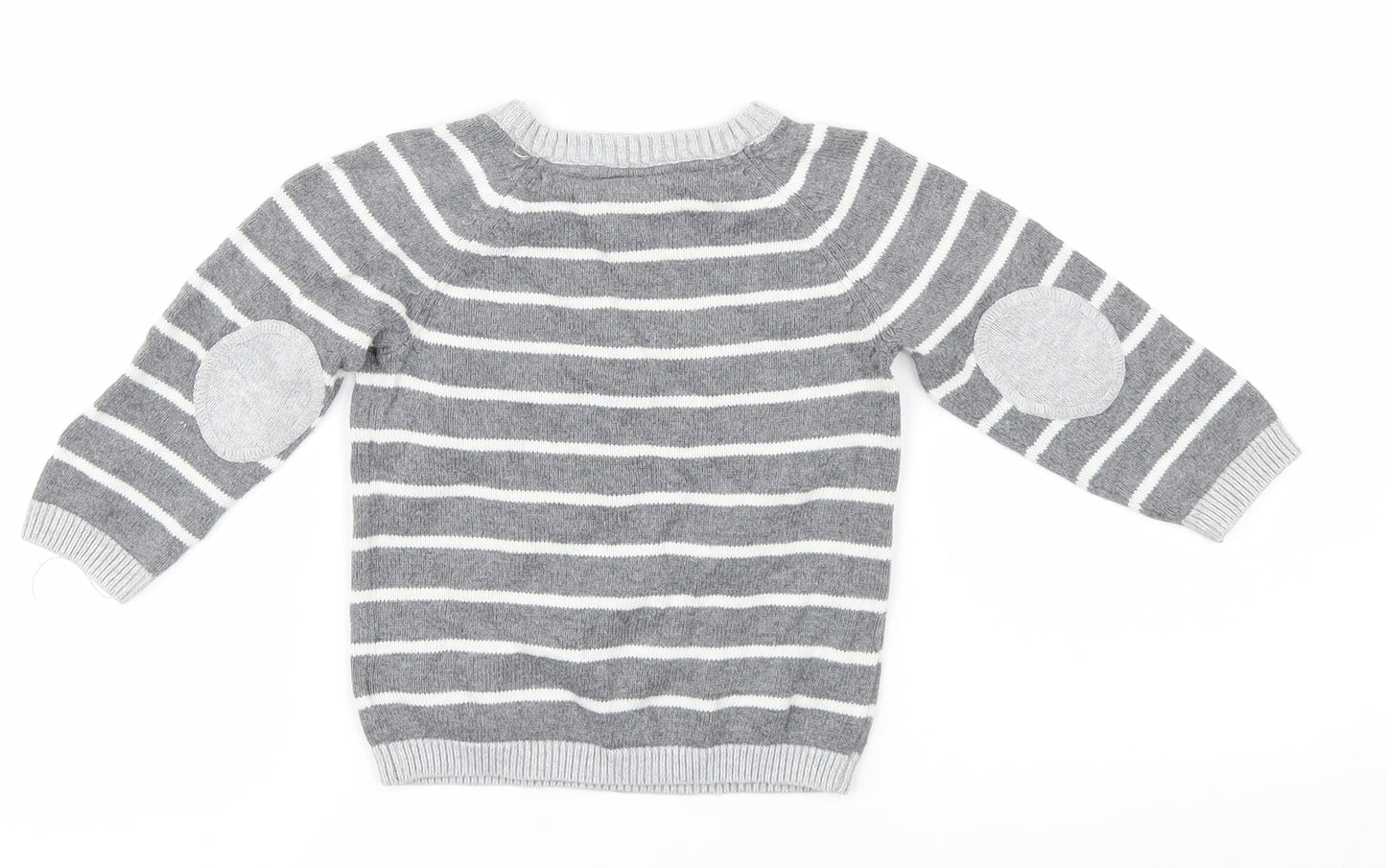 H&M Boys Grey Striped  Pullover Jumper Size 6-9 Months  - Nautical anchor