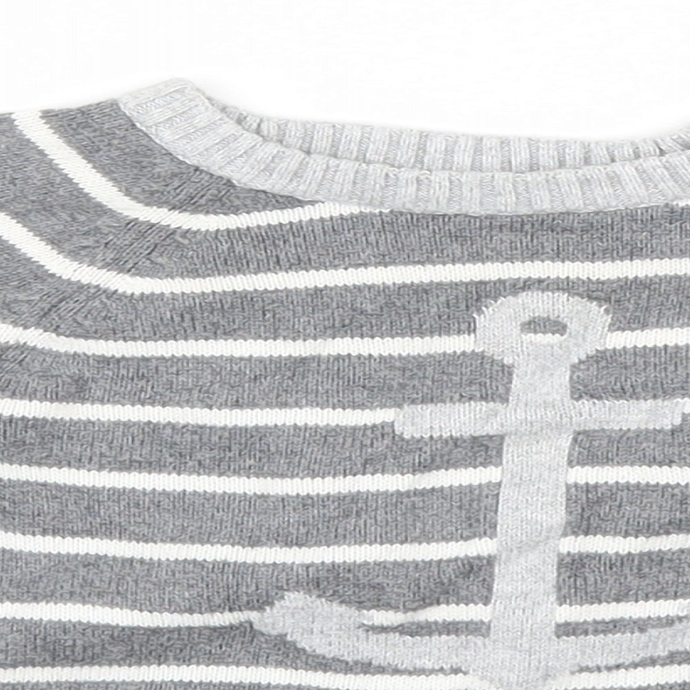 H&M Boys Grey Striped  Pullover Jumper Size 6-9 Months  - Nautical anchor