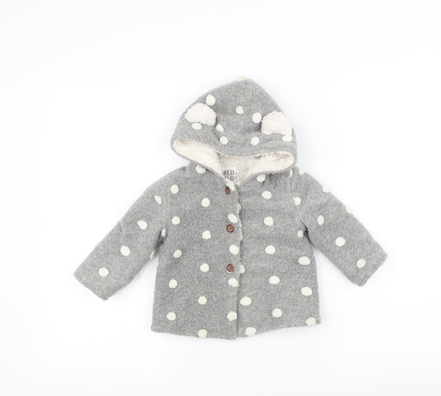 Fred & flo Baby Grey Polka Dot  Parka Coat Size 6-9 Months