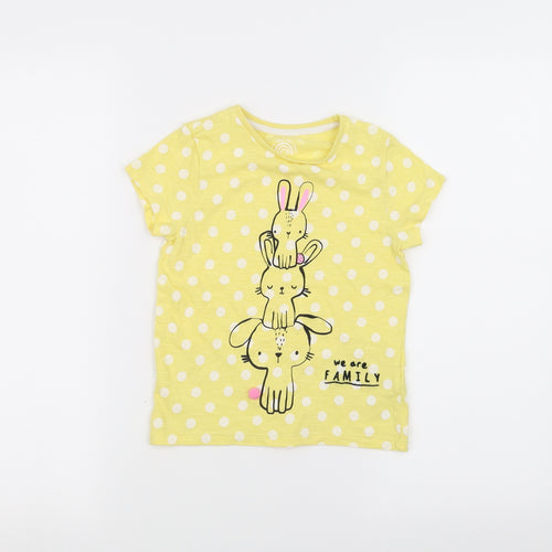 F&F  Girls Yellow Polka Dot  Basic T-Shirt Size 5-6 Years