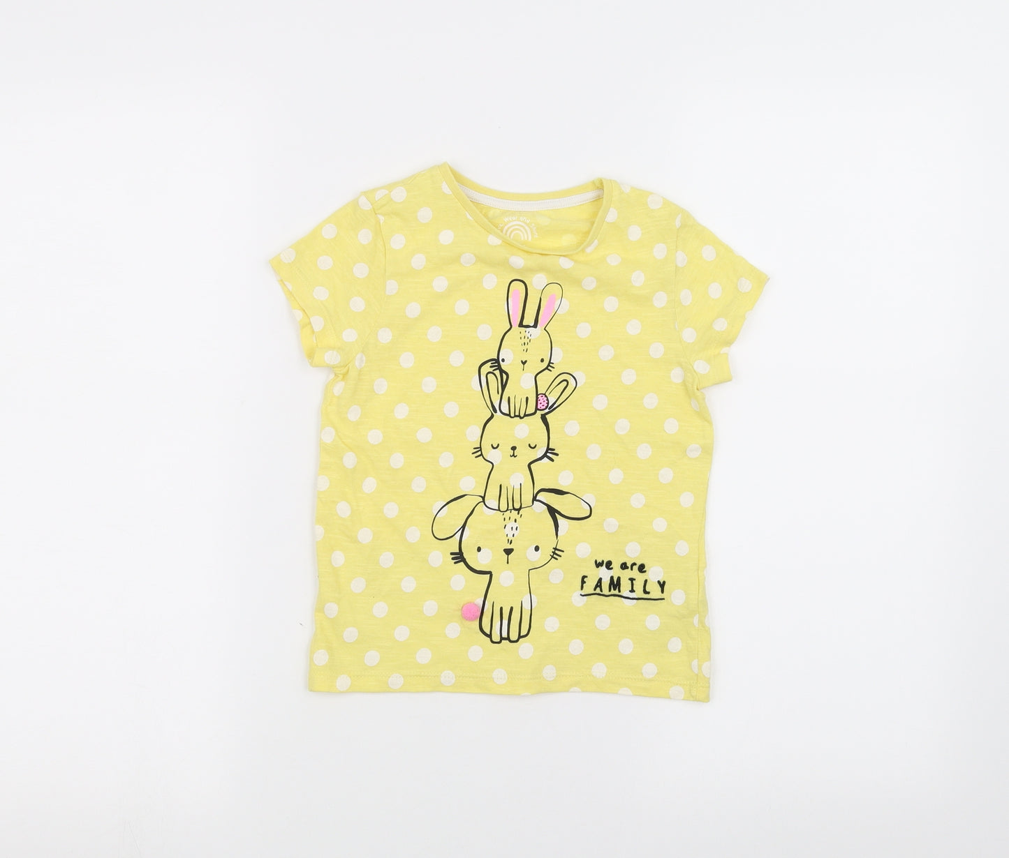 F&F  Girls Yellow Polka Dot  Basic T-Shirt Size 5-6 Years