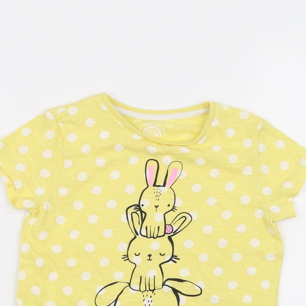 F&F  Girls Yellow Polka Dot  Basic T-Shirt Size 5-6 Years