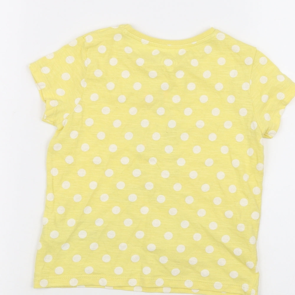 F&F  Girls Yellow Polka Dot  Basic T-Shirt Size 5-6 Years