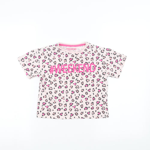 Matalan Girls Pink Animal Print  Basic T-Shirt Size 5 Years
