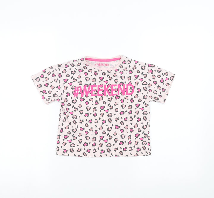 Matalan Girls Pink Animal Print Basic T-Shirt Size 5 Years