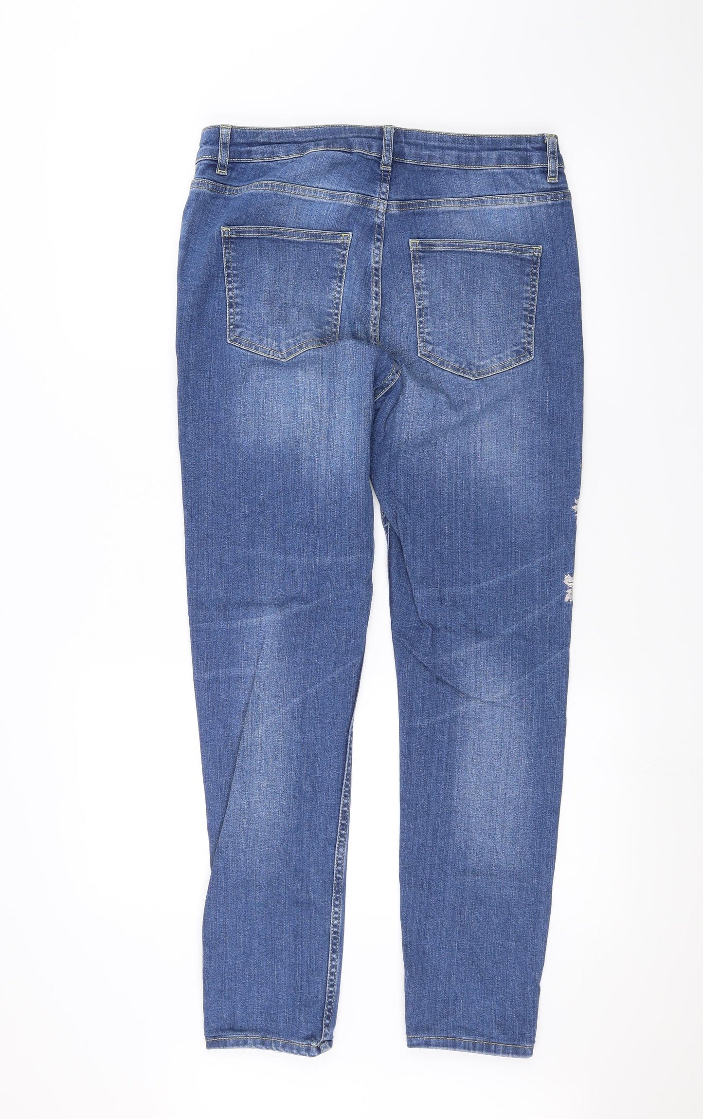 NEXT Womens Blue Floral Denim Straight Jeans Size 14 L27 in