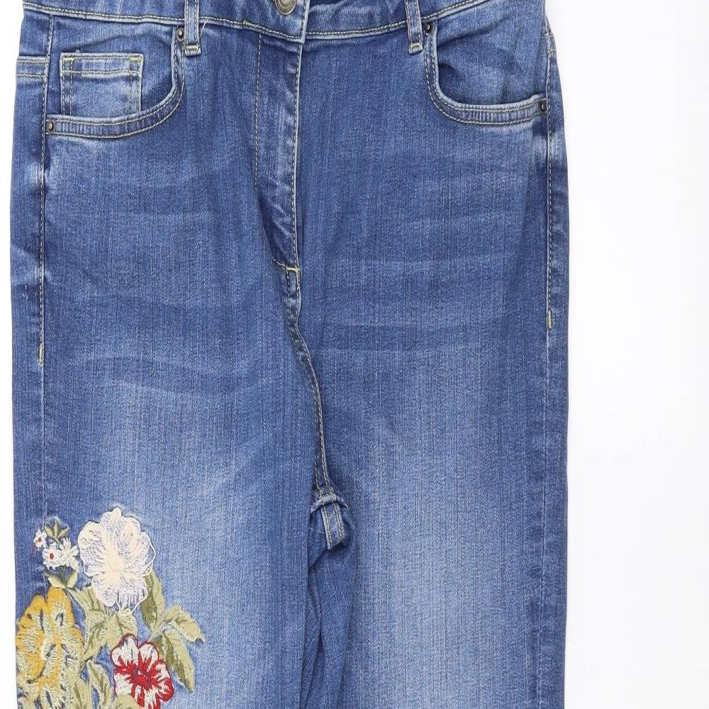 NEXT Womens Blue Floral Denim Straight Jeans Size 14 L27 in
