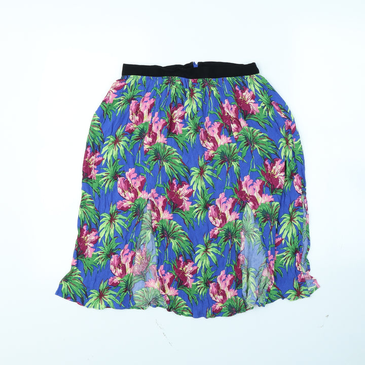 Topshop Womens Blue Floral Flare Skirt Size 8