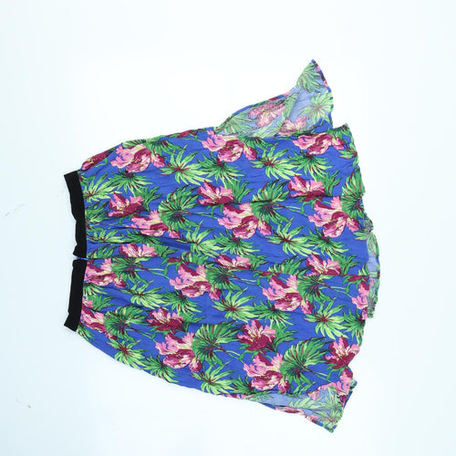 Topshop Womens Blue Floral  Flare Skirt Size 8