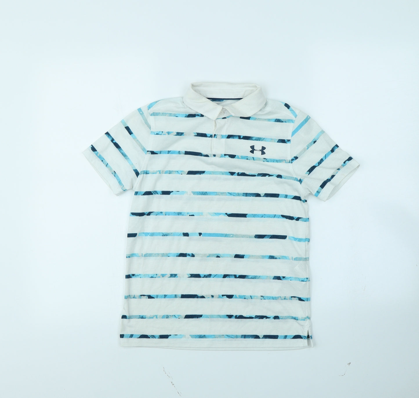 Under armour Boys White Striped  Basic Polo Size 8 Years