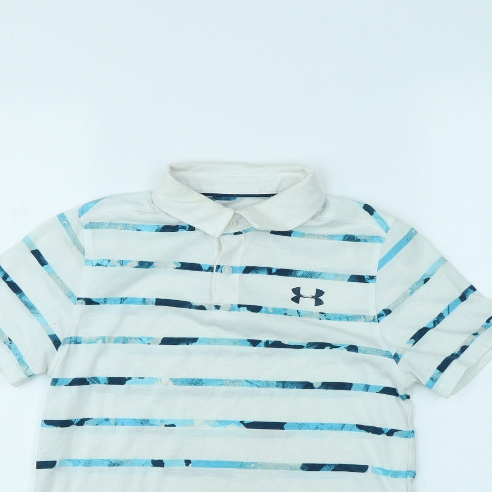 Under armour Boys White Striped  Basic Polo Size 8 Years