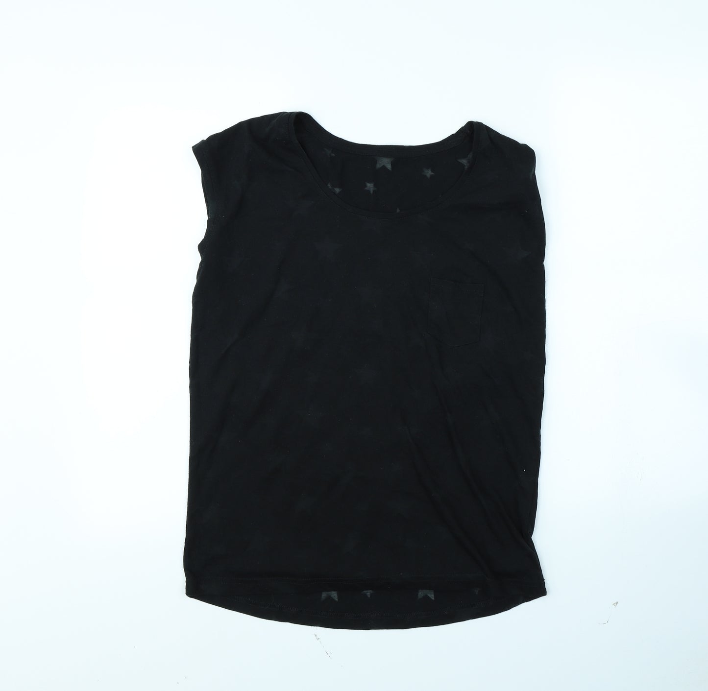 Beach Time Womens Black   Basic T-Shirt Size 10  - Star pattern