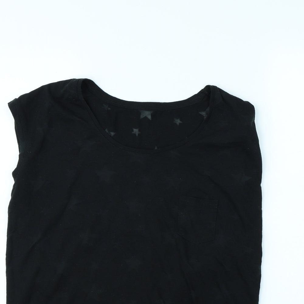 Beach Time Womens Black   Basic T-Shirt Size 10  - Star pattern
