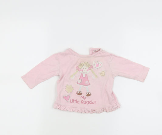 Front view of Cherokee girls’ pink basic t-shirt - my little ragdoll
