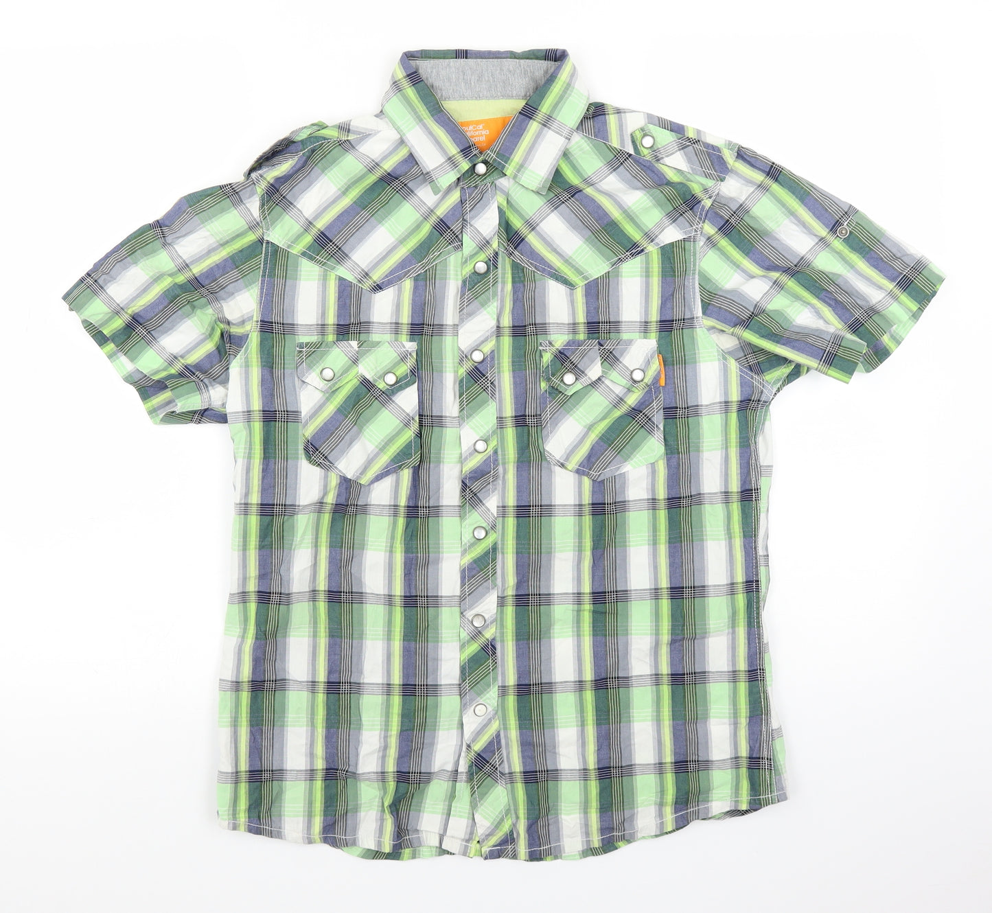 SoulCal&Co Mens Green Plaid   Button-Up Size M