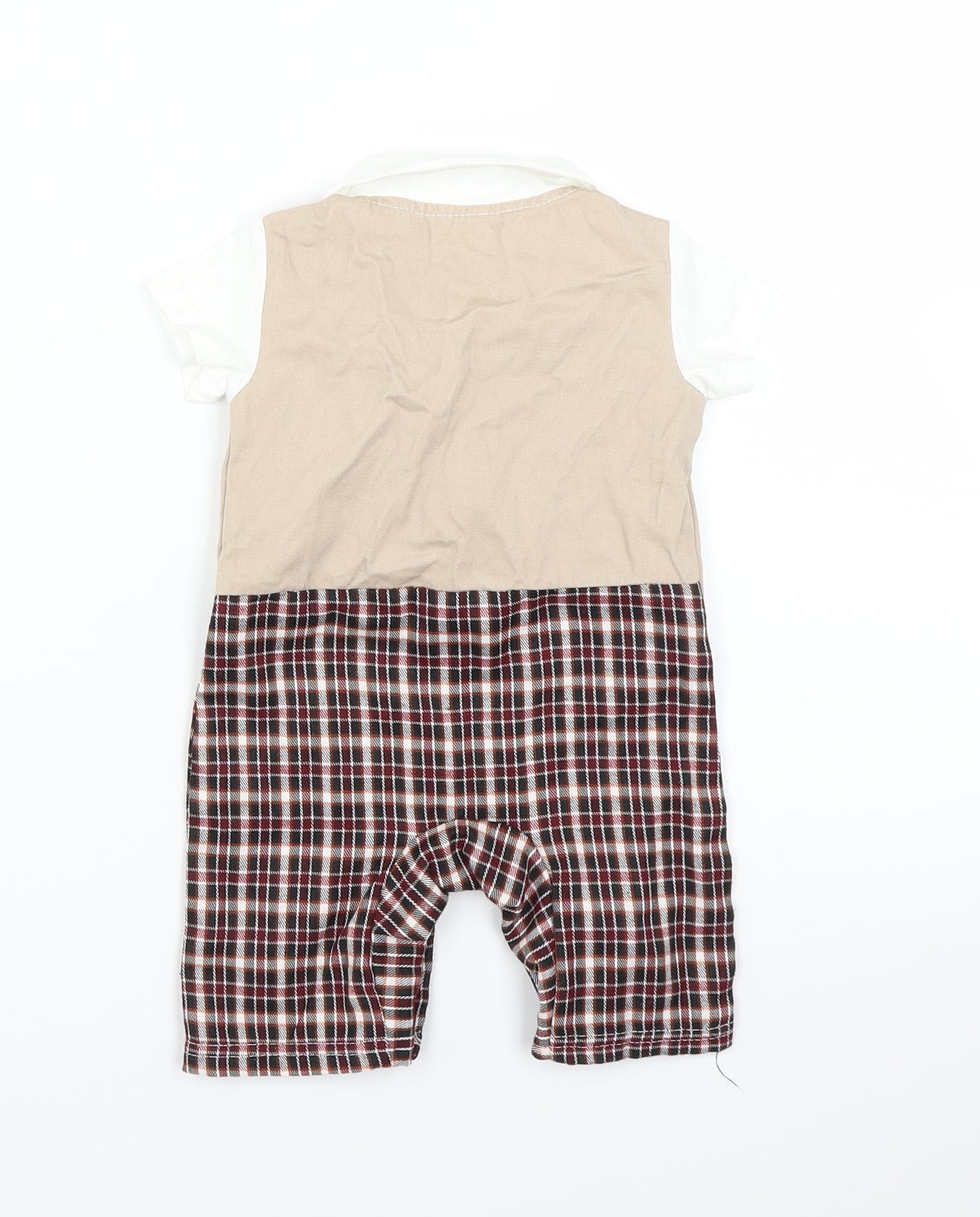Preworn Boys Beige Plaid  Babygrow One-Piece Size 6-9 Months