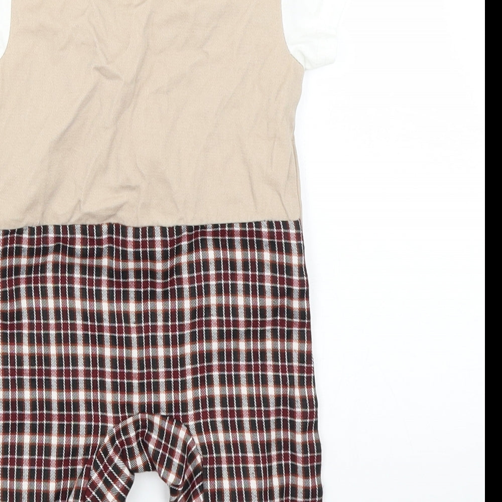 Preworn Boys Beige Plaid  Babygrow One-Piece Size 6-9 Months