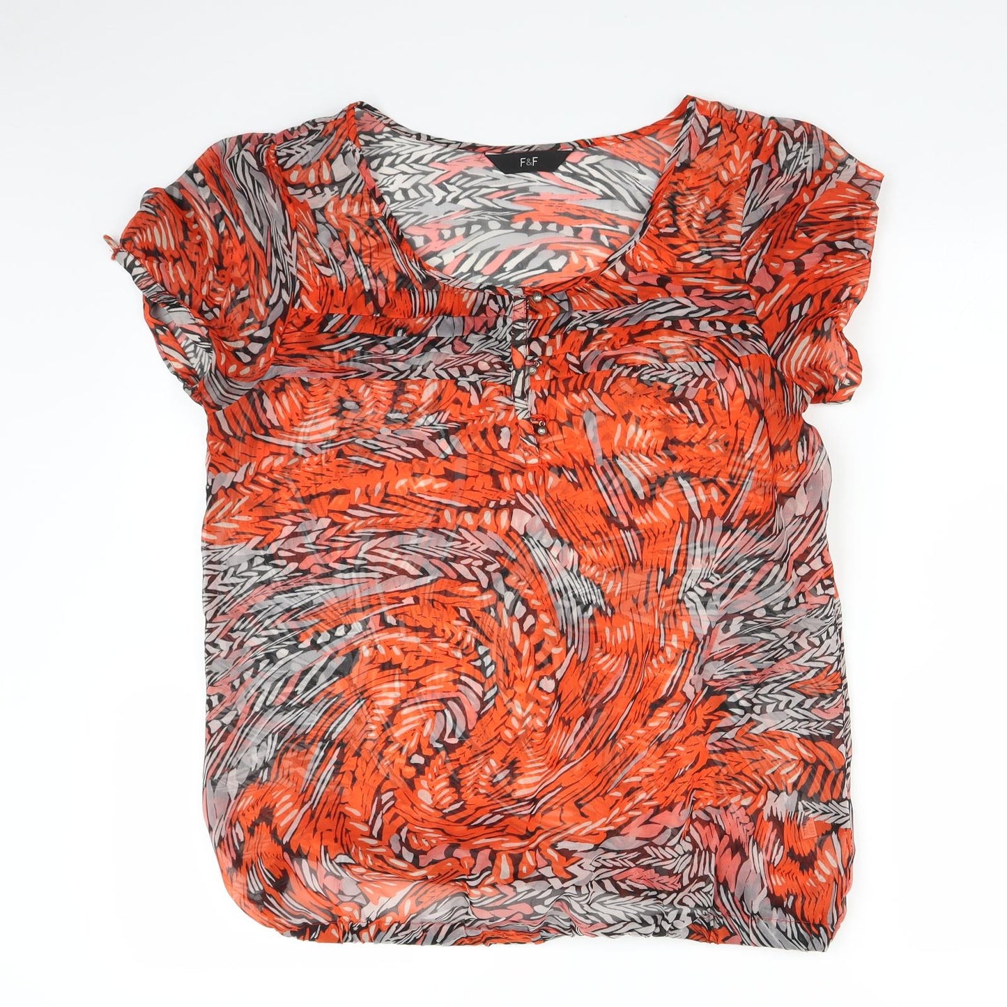 F&F Womens Orange Floral Chiffon Basic Blouse Size 12