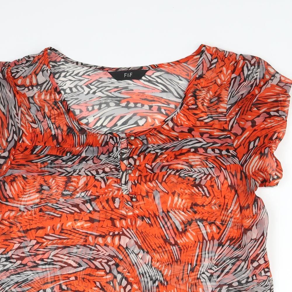 F&F Womens Orange Floral Chiffon Basic Blouse Size 12