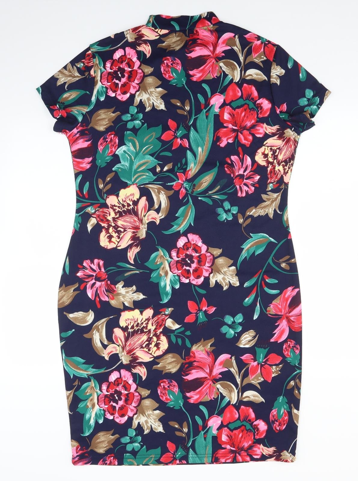 SheIn Womens Blue Floral  Pencil Dress  Size XL