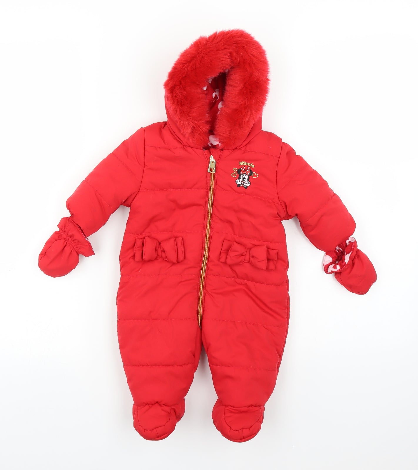 George Girls Red   Puffer Jacket Snowsuit Size 0-3 Months  - minnie mouse